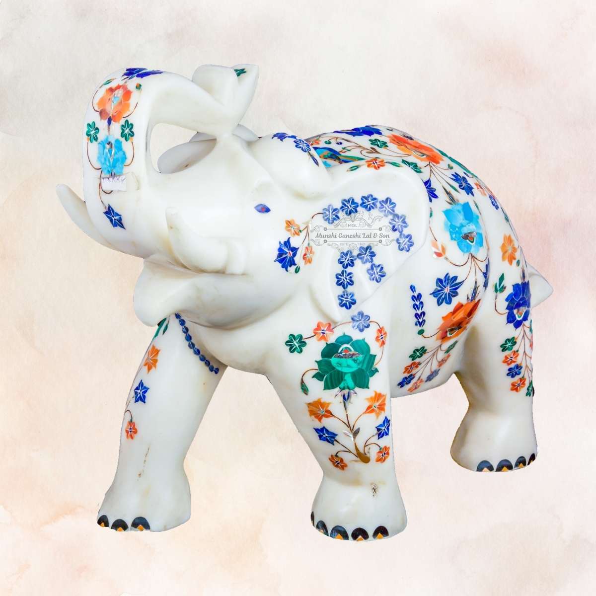 Sky Blue-Blue & Orange Colour Designed Marble Elephant